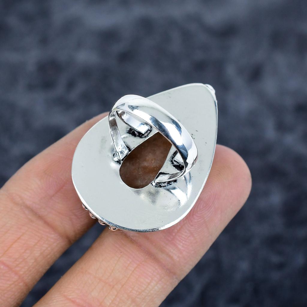 Sunstone Gemstone Handmade 925 Sterling Silver Jewelry Ring Size 7.5 M-2808