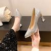 Sequins pointed high heels light mouth single shoes spring and summer new fashion women's shoes silver wedding banquet four seasons leather shoes
