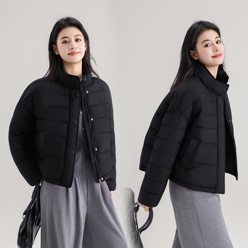 Women’s Short Quilted Stand Collar Windproof Warm Winter Jacket