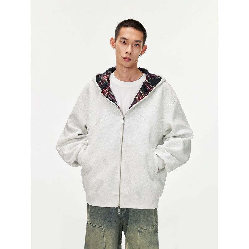 Jungle Tiger Trendy Plaid Patchwork Hooded Sweatshirt for Men and Women, Autumn Vintage Loose Casual Couple Cardigan Jacket