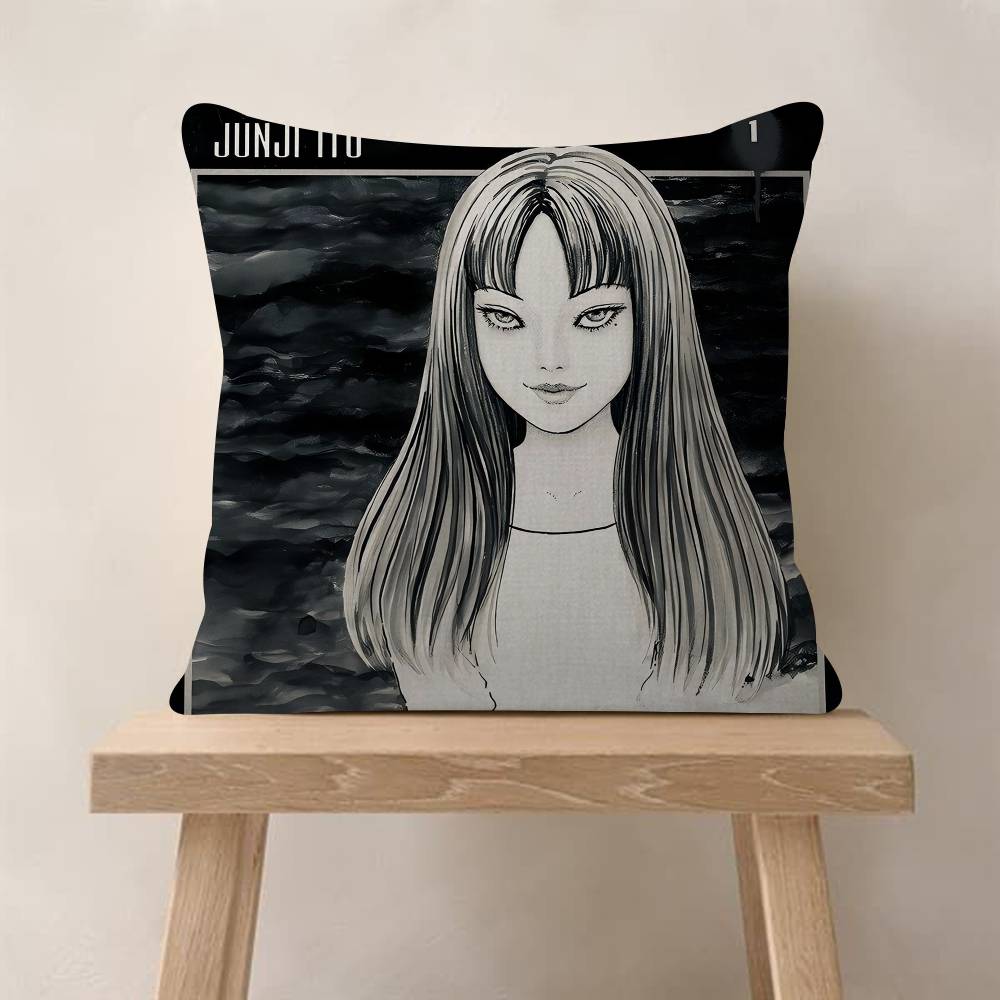 Junji Ito Tomie Retro Kawakami Pillow Covers Cartoon Sofa Decorative Home Doublesided Printing Short Plush Cute Cushion Cover