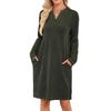 Fall Winter Women's Loose V-neck Long Sleeve Pocket Casual Loungewear Dress, European American Crossbody Fashion