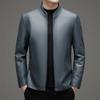 Men's Velvet Leather Jacket Spring and Autumn Casual Stand-up Collar Sheepskin Middle-aged Jacket Leather Coat