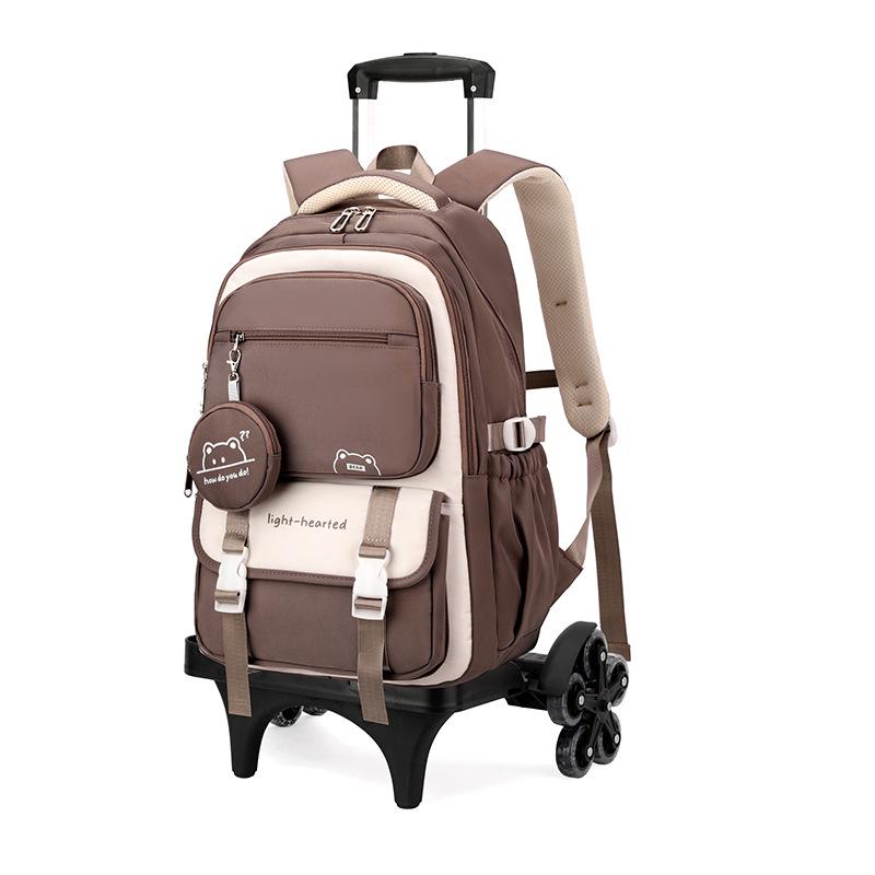 Natural Fish Design Trolley Backpack for Middle School Girls - Large Multi-Layer Capacity