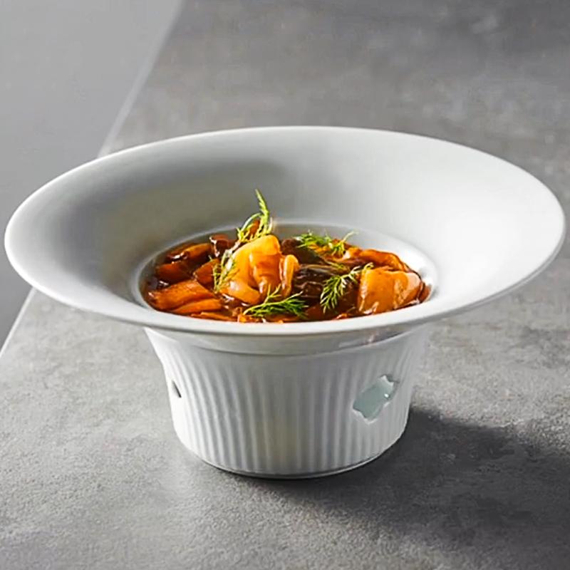 Round Pure White Ceramic Plate Soup Plates Furnace Heating and Holding Plate Dinner Plates Fruit Salad Bowl Dessert Bowl Dish