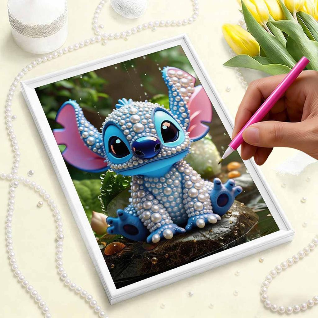 Disney Stitch 5D Custom Set Pearl Jigsaw Puzzle Cartoon Pearl Embroidered Animal Home Decor Handmade Gift