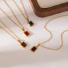 European & American Titanium Steel Necklace, Non-fading, Versatile, Fashionable Multi-color Square Pendant.