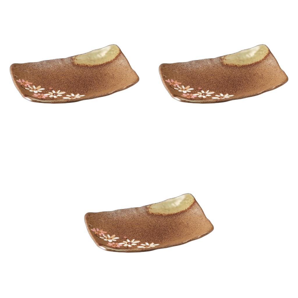 Set of 3 Nanban Autumn Cherry Blossom Yakitori Plates x x Ceramic Yakitori Plates by Setomonohonpo 7.0cm [19.5 12.5 2.5cm]