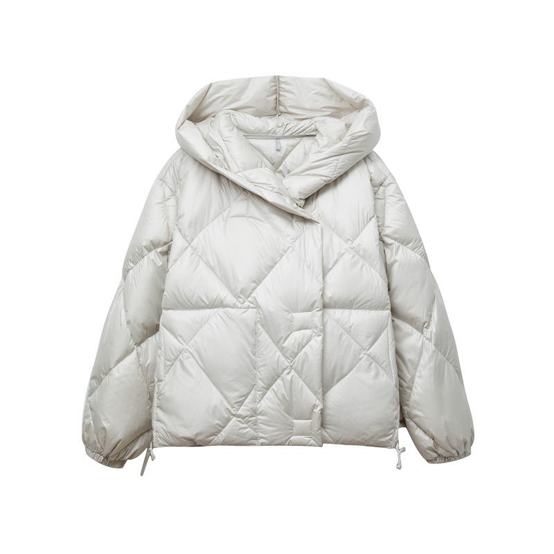 2023 Women s Short Casual Hooded Winter Down Jacket - Warm, Loose, Petite Fit, Trendy White Duck Down. M