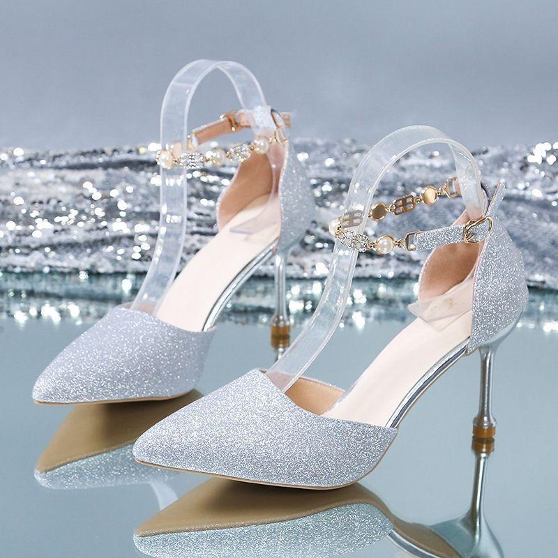 Fine Heel Design Sense Niche Sandals Summer New Silver High Heels Temperament Muse Fan Women's Single Shoes