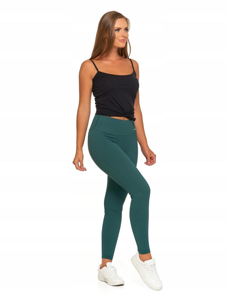 Women's Sports Leggings High Waist Ribbed Stylish MORAJ XXL/3XL green