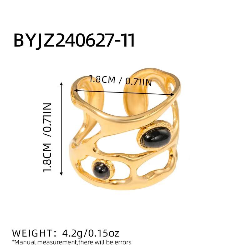 Fashion Stainless Steel Natural Stone Rings For Women Vintage Trend Punk Jewelry Gold Color Opening Ring Christmas Gift