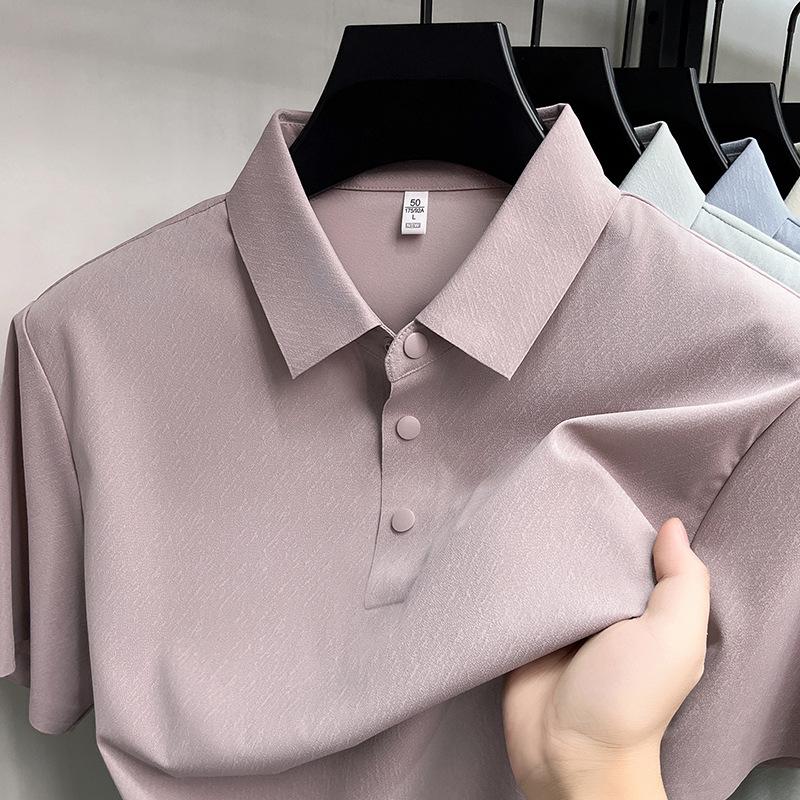

Men s Antibacterial Ice Silk Quick-Dry Polo Shirt, Business Casual, Seamless, Breathable, Sun Protection, Lapel T-shirt 3XL светло-фиолетовый