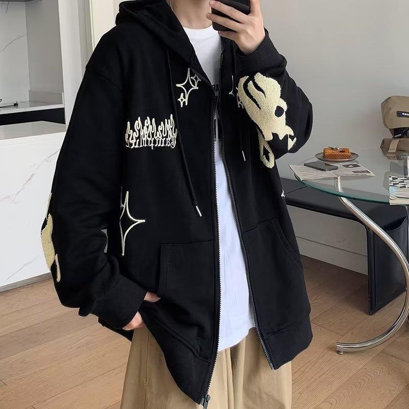 Spring and Autumn Design Cardigan Hooded Sweatshirt for Men Ins Hong Kong Style Niche Design Versatile Jacket and Clothes