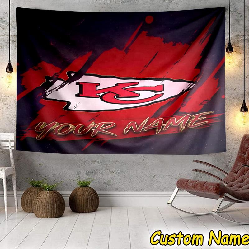 Benutzerdefinierter Name Kansas City Chiefs Helm Wandteppich Raumdekoration Wandbehang für Wohnzimmer Schlafzimmer, Studentenwohnheim, Geburtstags- und Weihnachtsgeschenke
