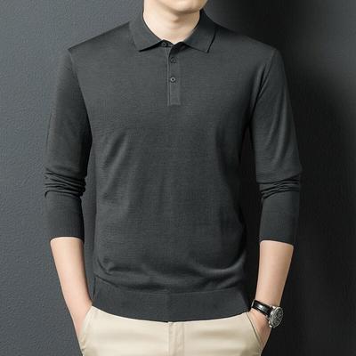 Yiliteng Men's Silk Wool Blend Knit Polo Shirt