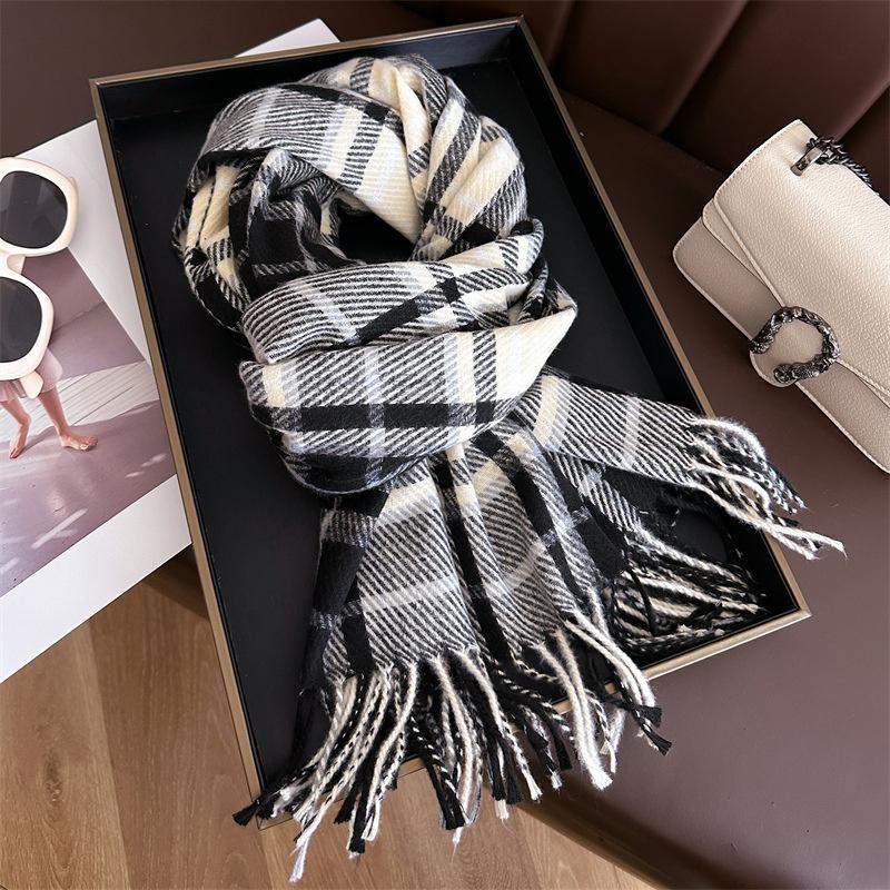 Fashion Cashmere Scarf Warm Winter For Women Wraps Shawls Neckerchief Pashmina Foulard Blanket Stripe Designer