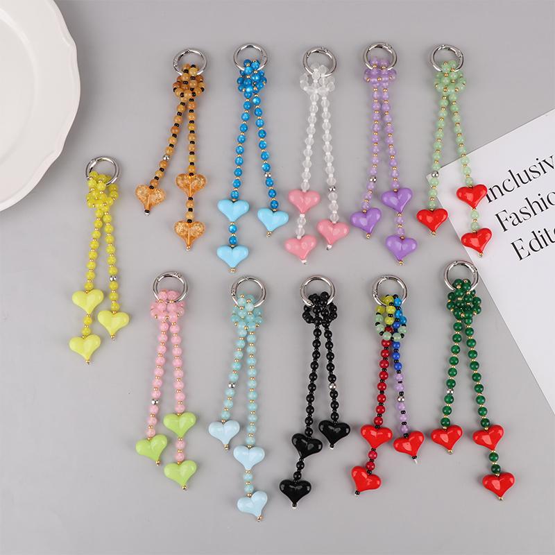 Cute Women's Love Heart Pendant Bag Charm Y2K Beaded Chain Accessory