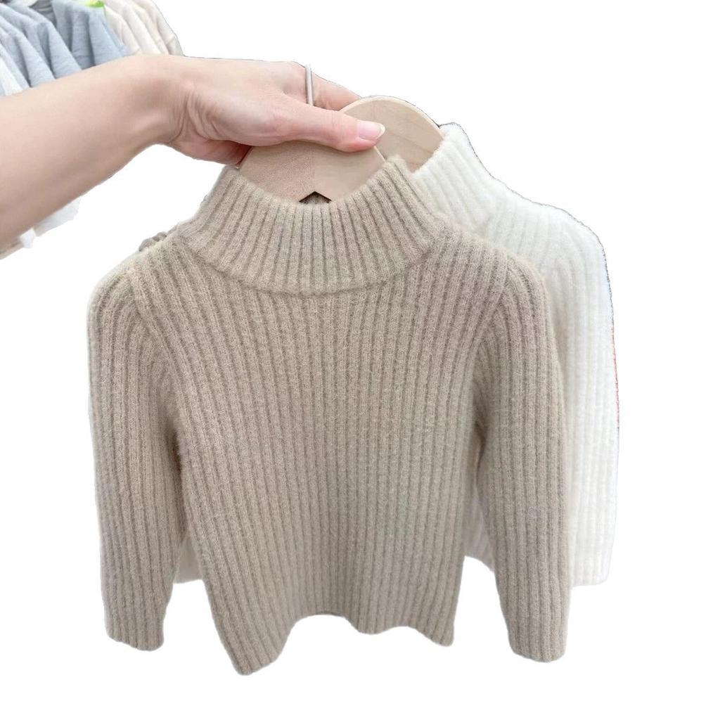 Boys Thick Fleece-Lined Half Turtleneck Solid Knit Base Layer Top for Winter