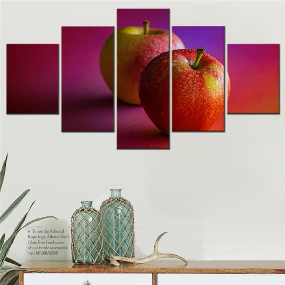 

5 Pieces Canvas Wall Arts Poster Paitning Food Red Apples Dew Drops Wallpaper Home Decor Picture Printing For Living Room Mural 20X35 20X45 20X55CM