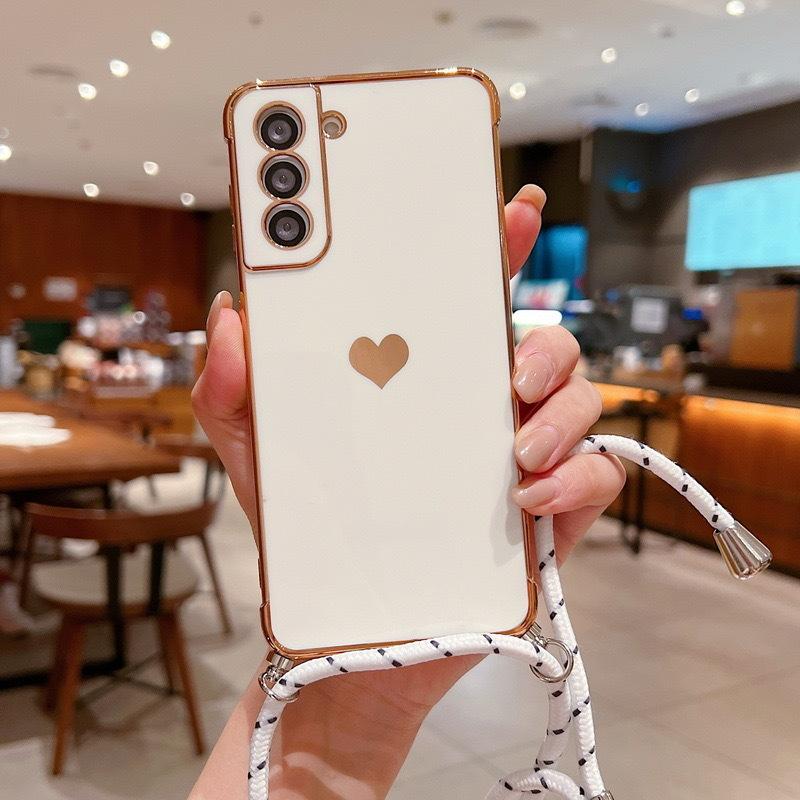 Applicable to iPhone16PROMAX electroplated love lanyard mobile phone case Apple 11/12/XR all-inclusive anti-drop silicone