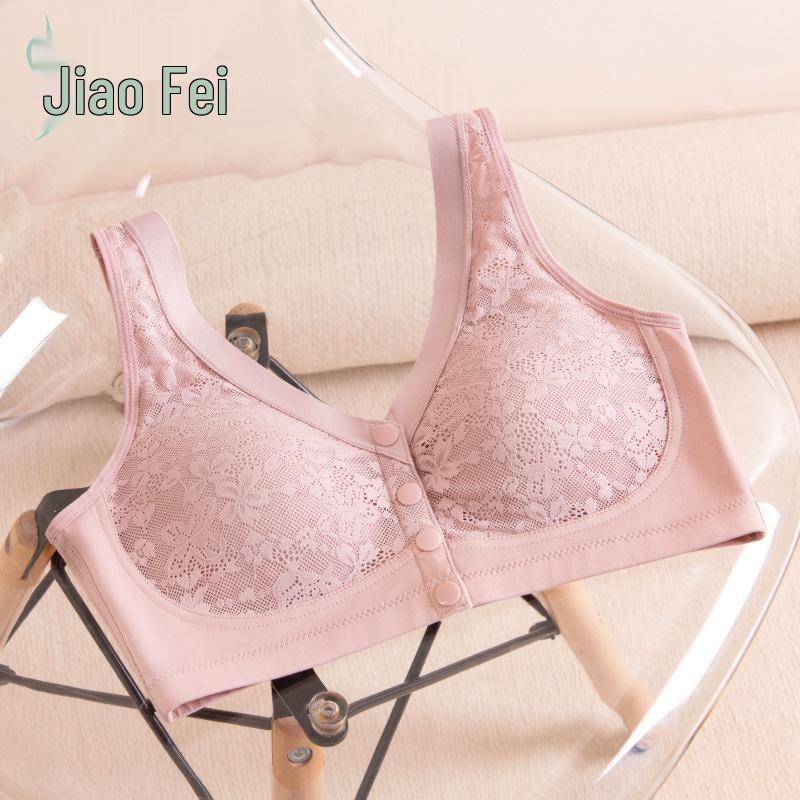 Jiao Fei Lace Wireless Front-Opening Vest-Style Sleep Bra for Middle-Aged and Elderly Women
