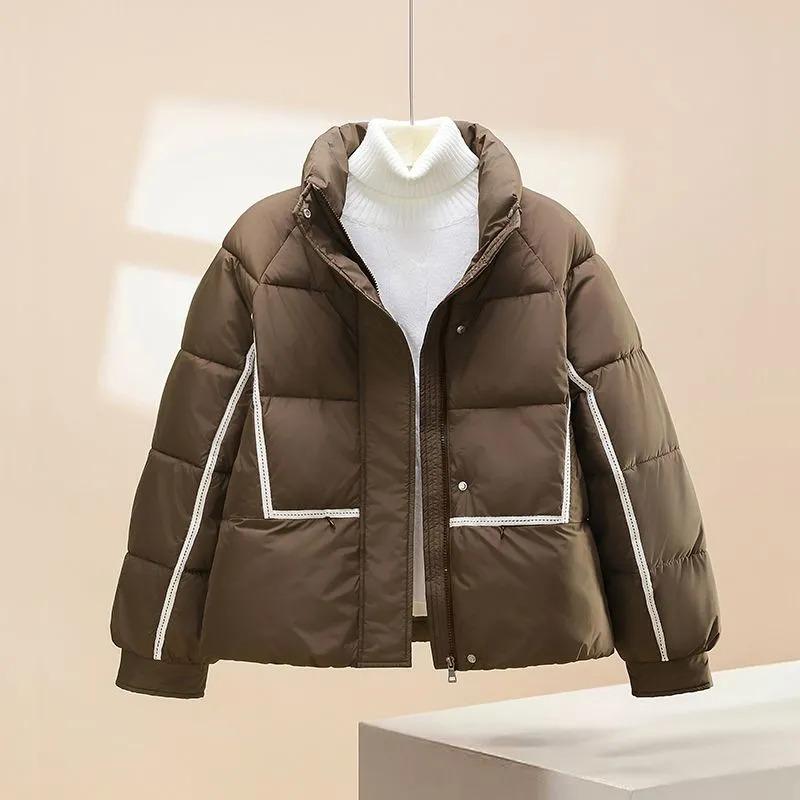 

Межсезонное женское новое хлопковое пальто свободного кроя в корейском стиле с воротником-стойкой, короткое, модное, зимнее L коричневый