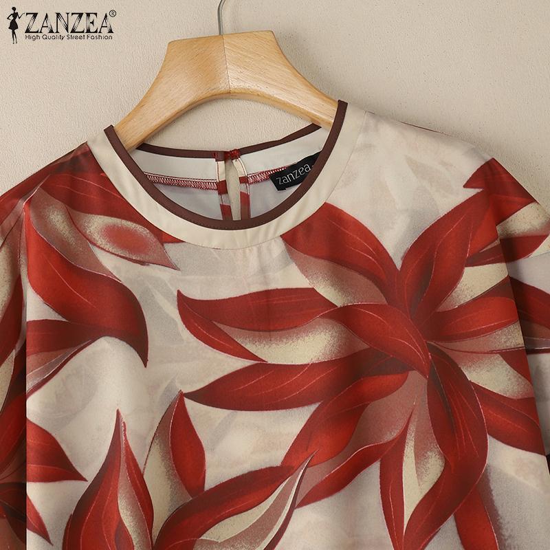 ZANZEA Damen Lässig Rundhals Locker Sommer Kurzarm Print Bluse