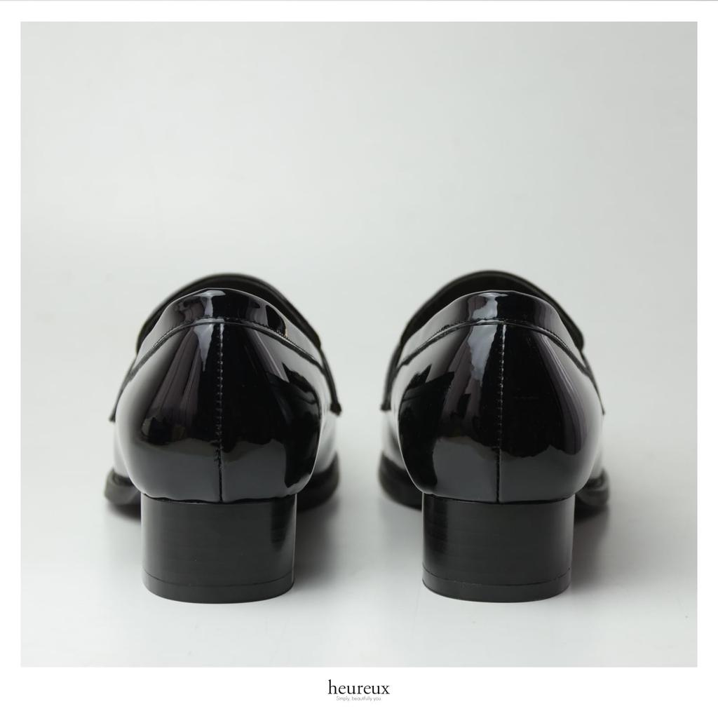 Heureux Bit Loafers with a Soft Easy To Walk Patent Black Women's Pump-Style 3.5cm Heel, Cushioning, In, Leather, Waterproof,