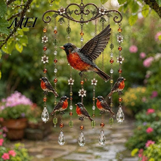 Crystal Bead Wind Chime Graceful Bird Chimes, Chimes for Outside, Metal Three-dimensional Carving Hanging Suncatchers with Pendants Garden Yard Decor