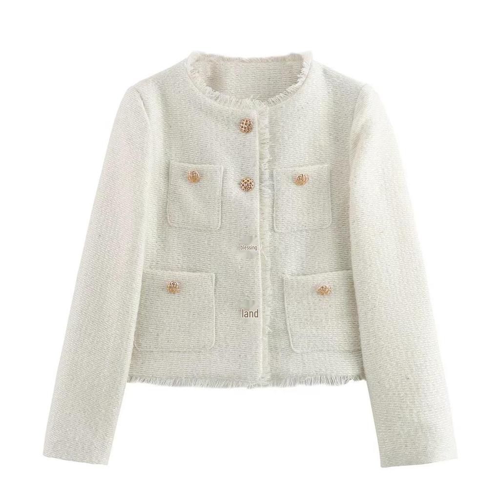 Autumn European & American Women's Coarse Knit Solid Color Casual Short Jacket