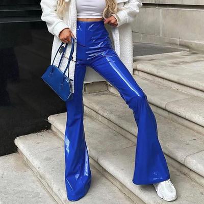 2022 Autumn Winter High Waist Fashion Flar Long Trousers Women Slim Patent Leather Bell-bottom Pants Ladies Vintage Trousers