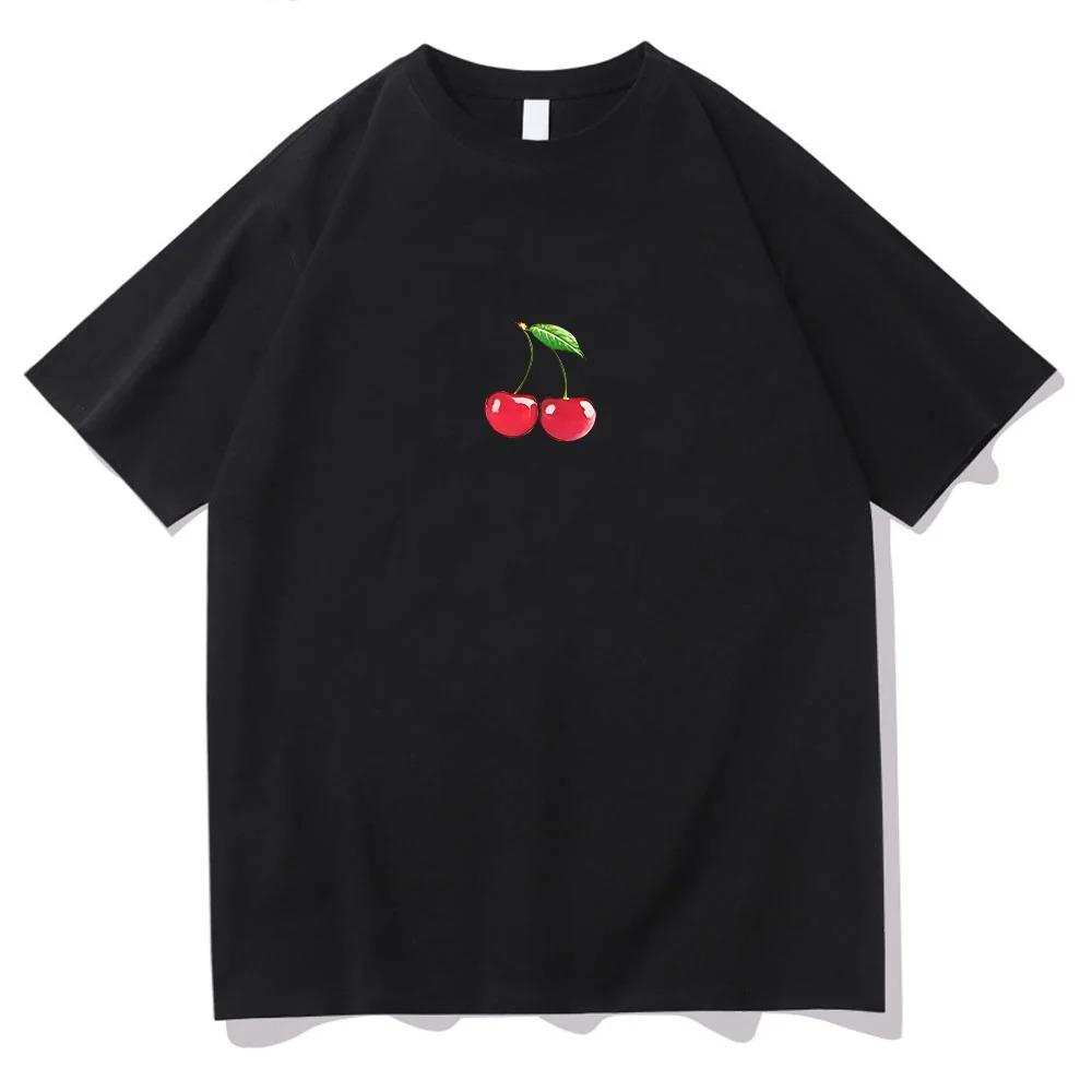 2026 Summer New O-Neck Short Sleeve Unisex Cotton Fashion Cartoon Print Tops Megan Fox Cherry Print T-Shirt Graphic Shirt