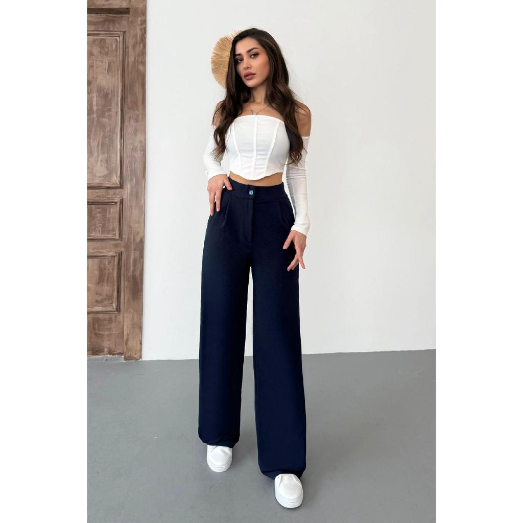 Woman Navy Blue Lycra Palazzo Set