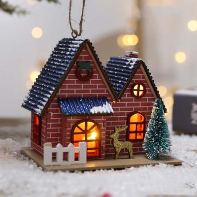 Luminous Christmas Cabin Ornament Modern Style Wooden Christmas Tree House Pendants Simulation Christmas Village Scene Figurine