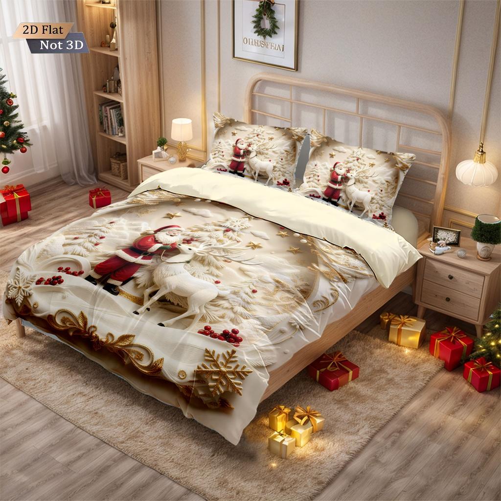 3 imitation relief Santa Claus Merry Christmas print coreless bedding set multi size bedroom bedding decoration machine washable