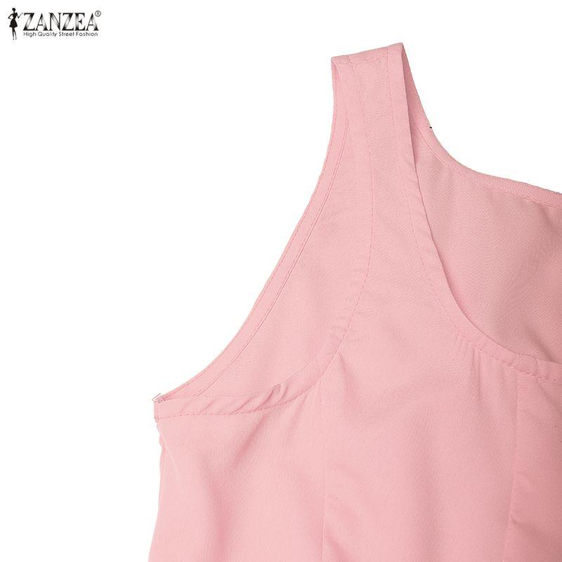 ZANZEA Damen Lässig Rundhals Sommer Ärmelloses Kleid