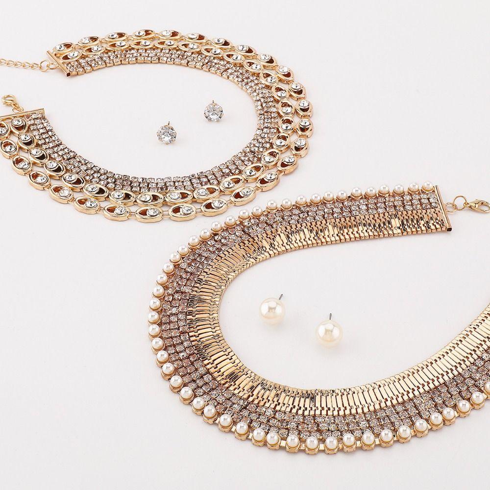 Imitationsperlen-Halskette Ohrring-Set Exquisite Schlüsselbeinkette Mehrlagiges Schmuckset Bankett