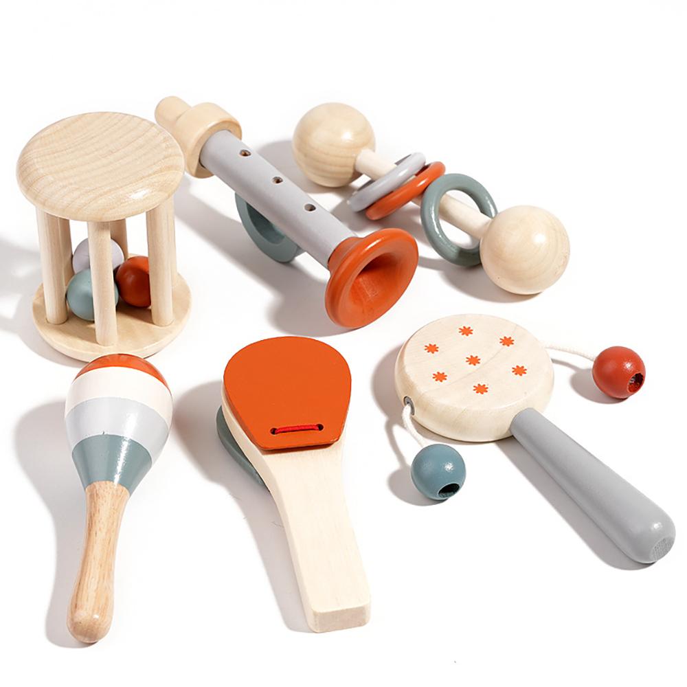 Wooden Musical Instruments for Toddlers, Montessori Musical Toy, Percussion Set with Maracas, Trumpet, Castanets, Birthday Gift