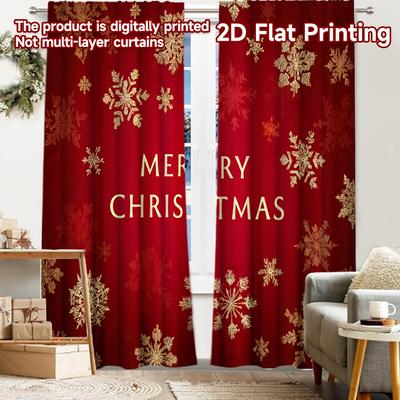 2pcs, 2D FLAT PRINTING Curtains (Without Rod) Festive Snowflakes Halloween Festival Popular Curtains&Drapes Prints Light
