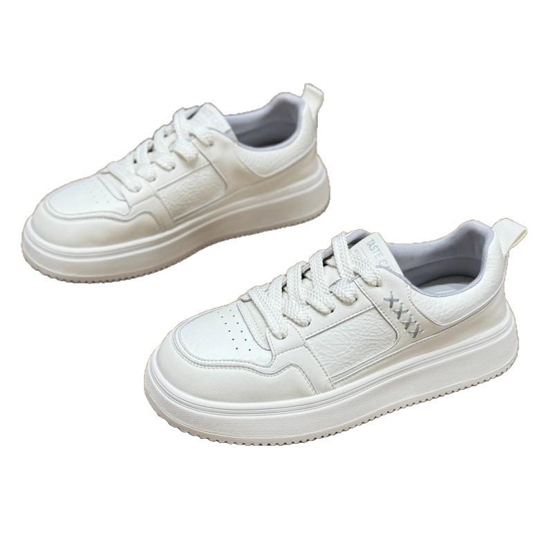 Platform white shoes women's 2025 new fashion versatile comfortable lightweight college style round head lace-up casual board shoes