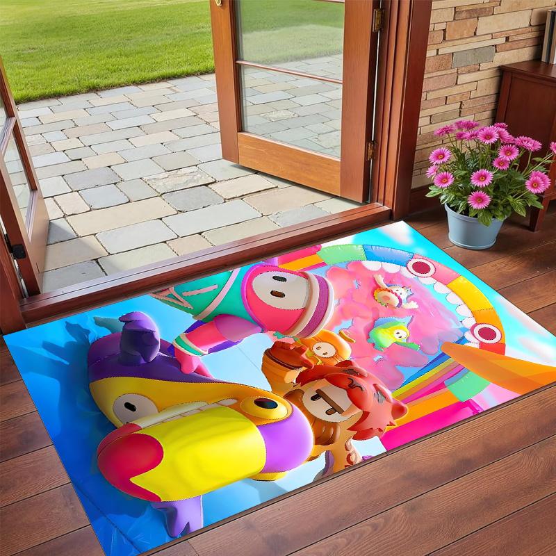 Anti‑Slip Crystal Velvet Floor Rug, Fall Guys Design Carpet for Indoor Living Bedroom Home Decoration