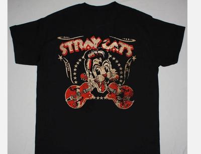 STRAY CATS VINTAGE EXKLUSIV Kurzarm Schwarz Alle Größen Lustiges Shirt