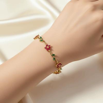 Glanzende Bloem Strass Armband Meerdere Kleuren Elegante Stapelbare Bladeren Polssieraad Exquis Koper Verguld Goud
