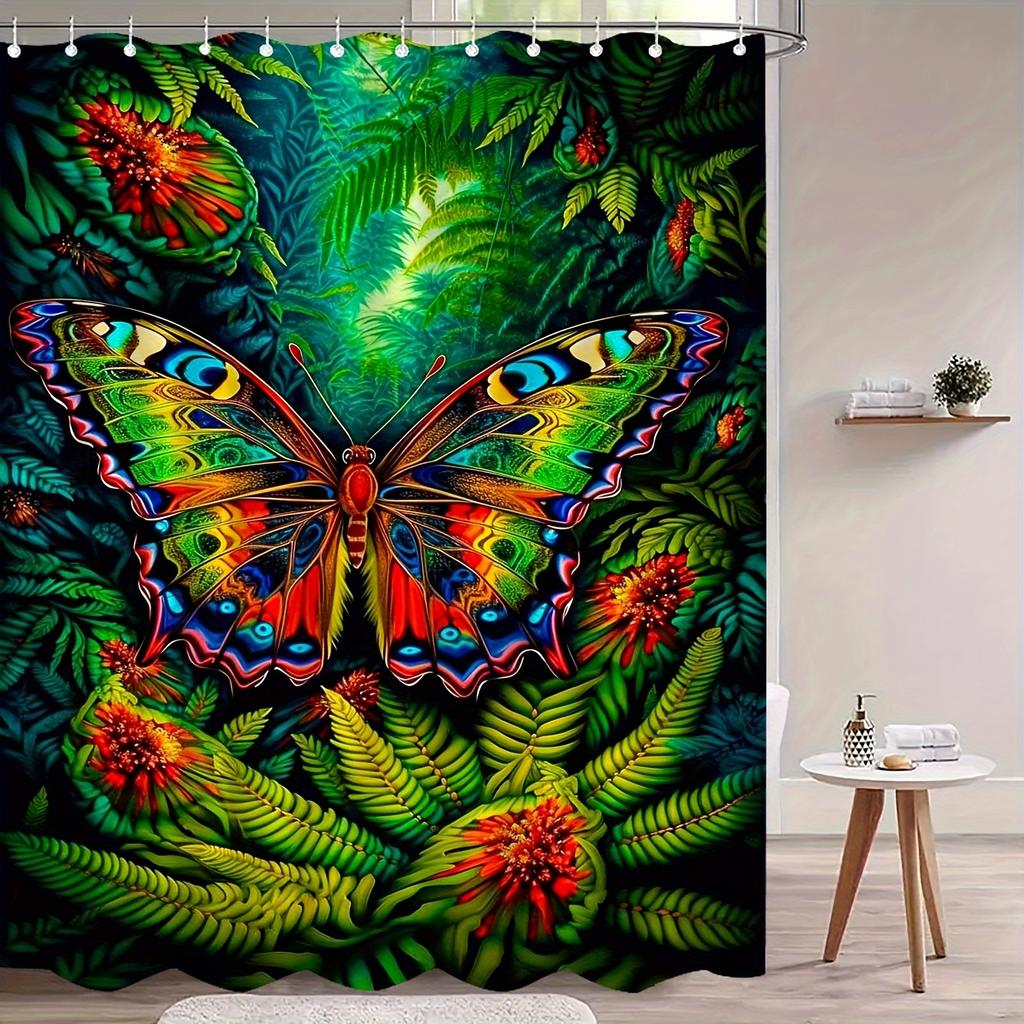 1pc a Stunning Jungle Butterfly Shower Curtain, Featuring an Elegant Design for Upscale Bathroom Decor