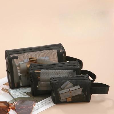 Large Capacity Mesh Makeup Bag Makeup Storage Pouch 1PC Black Layer Travel Cosmetic Bag Travel Toiletries Cosmetic Storage Bags