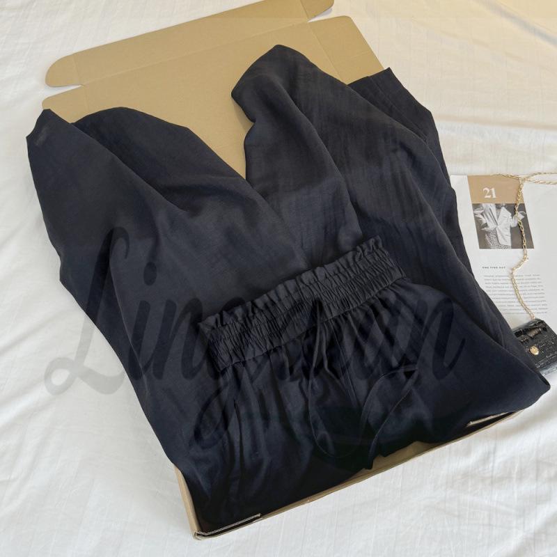 Women s Summer High-Waisted Wide-Leg Pants - Cool Ice Silk Cotton Linen Medium