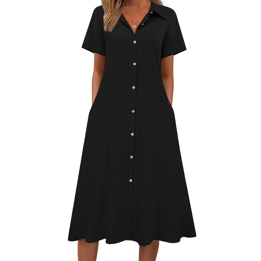 Summer Dresses For Women Button Down Shirt Dresses Aline Long Sundress Short Sleeve Beach Travel Cover Up