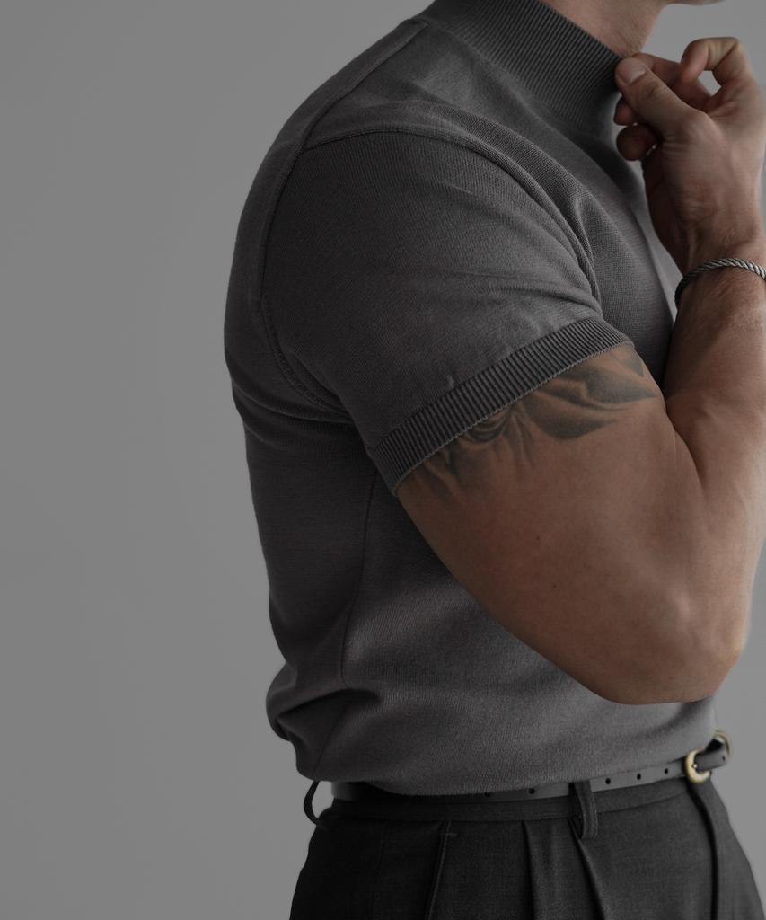 Baulopeulodeogteu Soft Mock Turtleneck Short Sleeve Knit [Gray]
