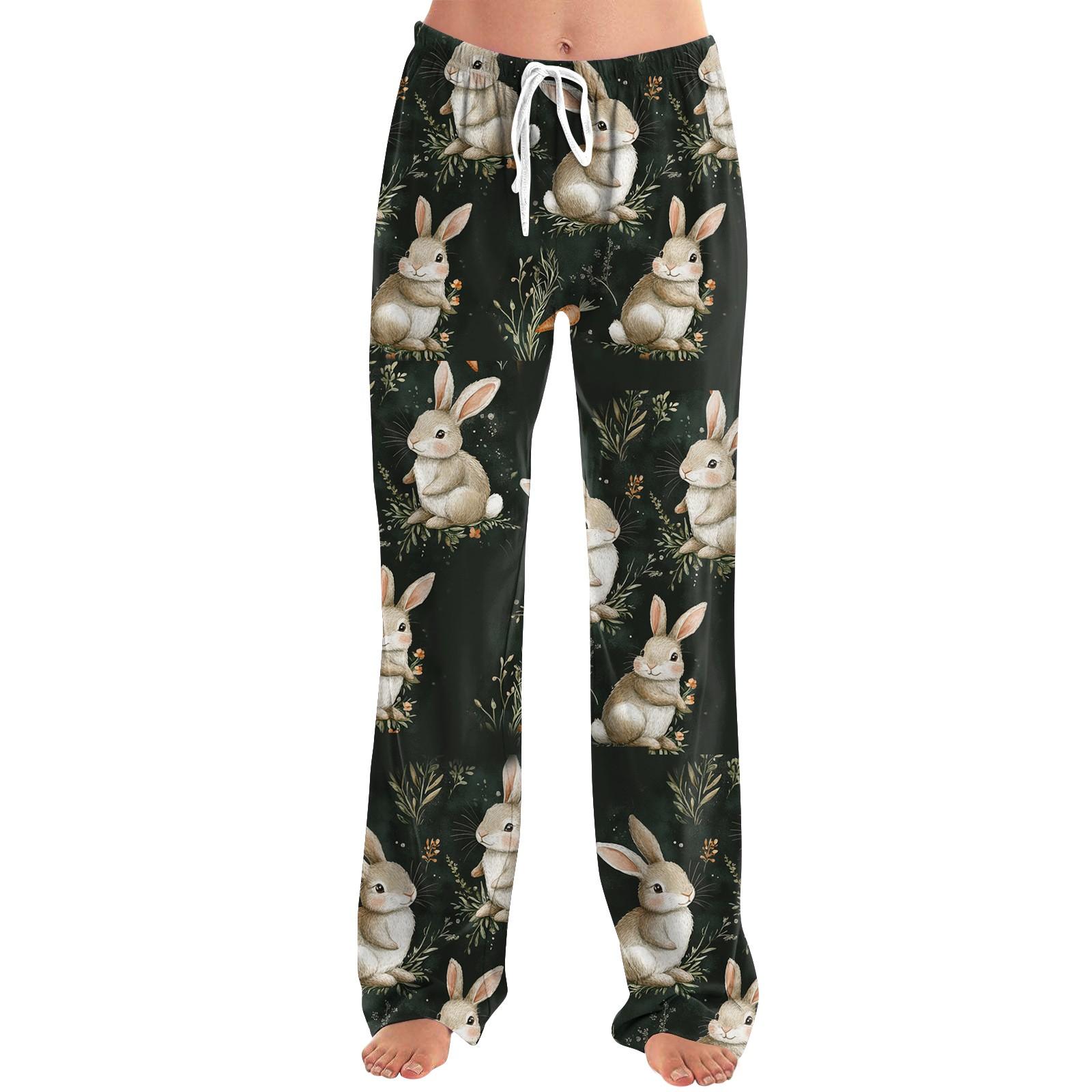 

Женские пижамные штаны, одежда для сна, повседневные брюки с эластичной резинкой на талии, удобные прямые свободные брюки для йоги, пасхальные L чёрный